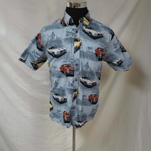North River Mens Large Blue Muscle Cars Shirt - Picture 2 of 8